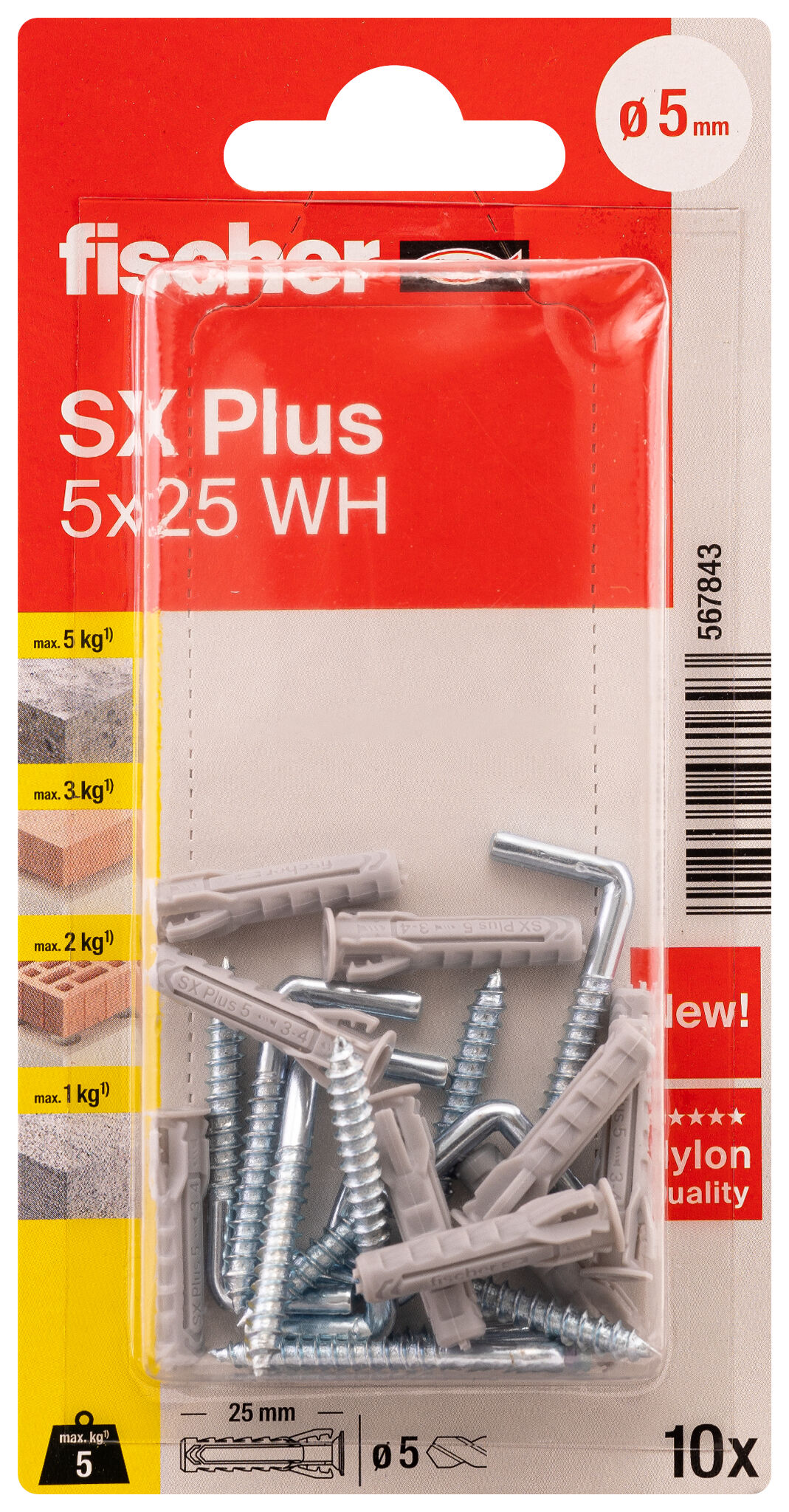 FISCHER フィッシャー 25.5 fischer Expansion plug SX Plus 5 x 25 WH with angle hook